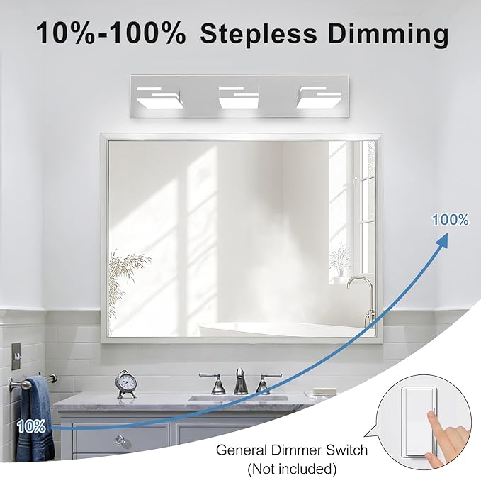 LED Modern Bathroom Vanity Light Fixtures, 3-Light 22-inch Dimmable Chrome Vanity Lights for Bathroom Lighting Fixtures Over Mirror, with 350° Rotatable Heads (Cool White 6000K)