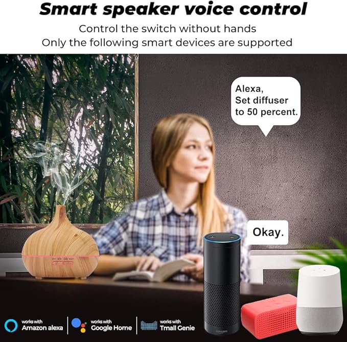 WiFi+Bluetooth Smart Essential Oil Diffuser Compatible with Alexa, Ultrasonic Aromatherapy Diffuser & Mist Humidifier with Voice & APP Remote Control, Schedule & Timer,RGB Light (US)