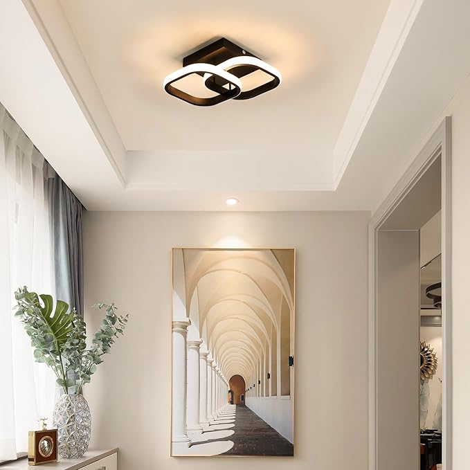 Modern LED Ceiling Light with Motion Sensor,22W Close to Ceiling Light Fixtures,Warm White 3000K Black 10 Inch Square Design Flush Mount Ceiling Light for Hallway Porch Stair Closet Basement