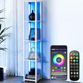 RGBCW Floor Lamp with Shelves, Smart Modern Floor Lamp with Music Sync, LED Color Changing Corner Display Shelf Lamp, Tall Lamps for Living Room and Bedroom, Bookshelf Lamp, White