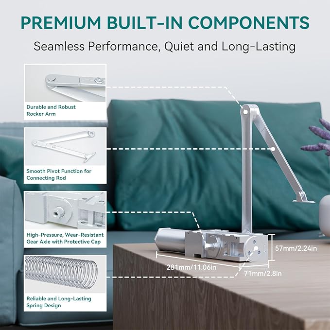 Automatic Door Closer, Adjustable Self Closing, Backcheck, Delayed, ADA Compliant, UL 3 Hour Fire Rated, Grade 1 Extra Heavy Duty, 2 Million Cycles, Residential & Commercial, Sliver Aluminum