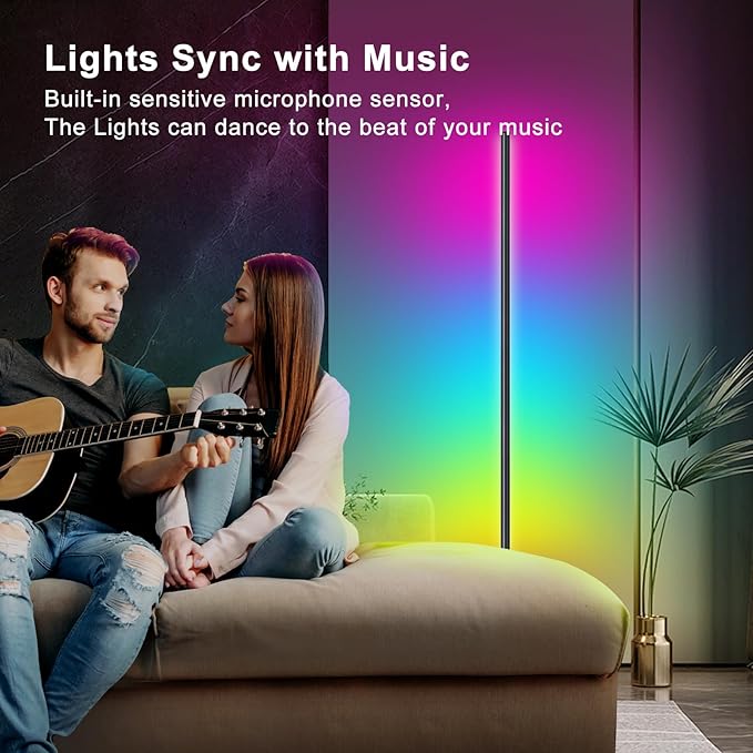 Corner Floor Lamp Set of 2, RGB LED Corner Lamp with Music Sync, Smart App and Remote Control Color Changing Ambience Light, 16 Million DIY Colors Timer Setting for Bedroom, Living Room