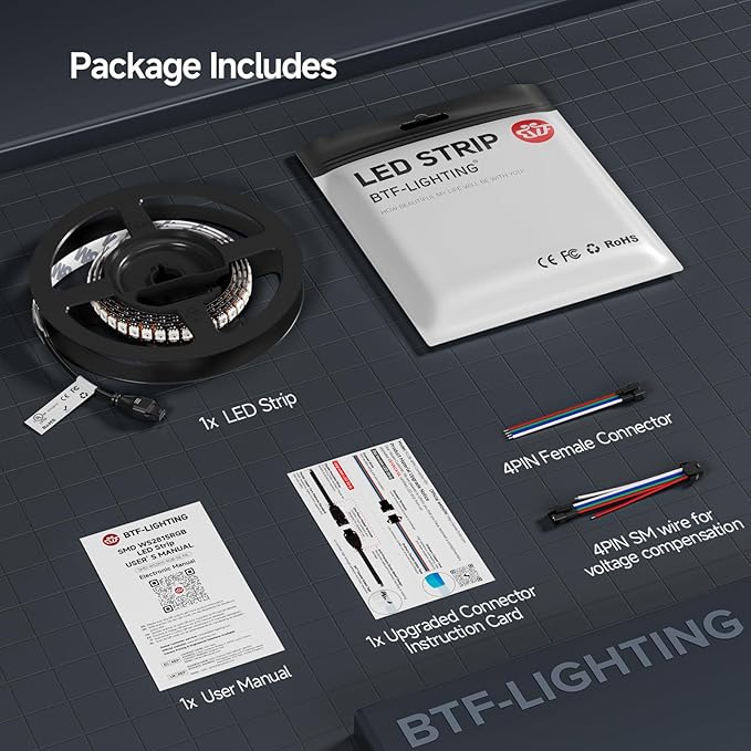 BTF-LIGHTING WS2815 (Upgraded WS2812B) LED Strip Light,UL Listed,3.2FT 144 LED/Pixels,Flexible Chasing RGB,Dual Signal Individually Addressable,5050SMD,3M Tape,DC12V IP65(No Adapter or Controller)