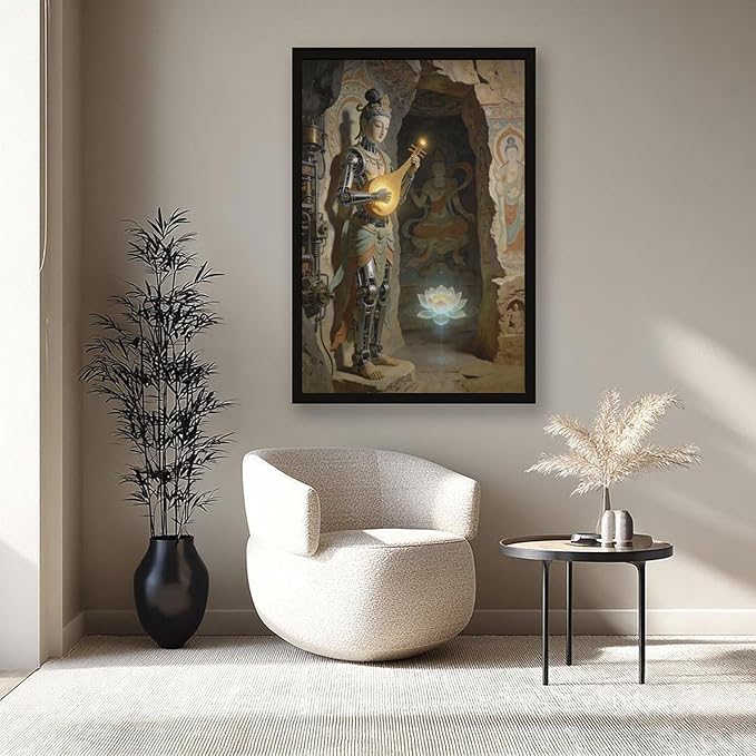 Framed Steampunk Mechanical Fairy Wall Art - Cultural Retro-Futuristic Poster for Home Office Bedroom Decor 16x24in