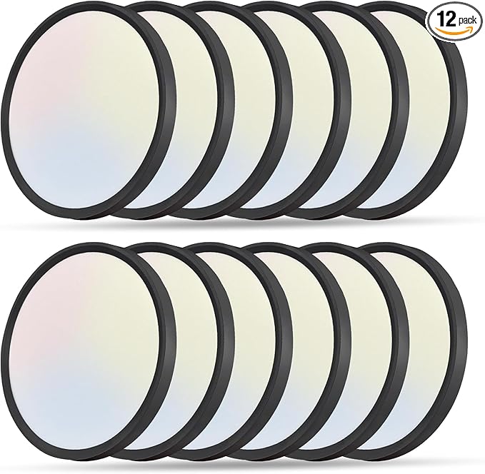 12PK 12 Inch LED Flush Mount Ceiling Light, 24W, 2520LM, 3000K/4000K/6000K CCT Selectable Super Slim LED Ceiling Light, Close to Ceiling Round Flat Panel Light for Hallway, Bedroom,Kitchen ect