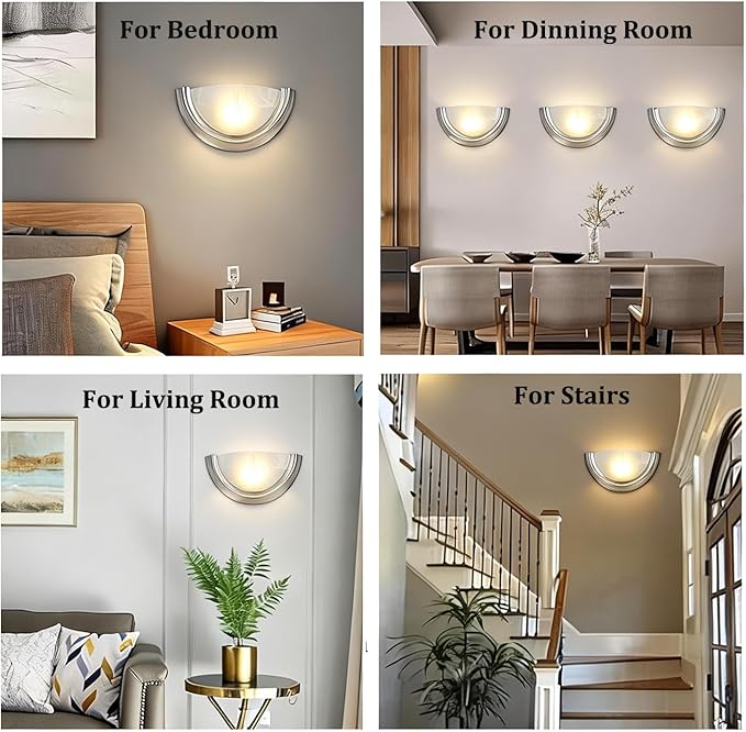 14 inch LED Wall Sconce, Half Moon Indoor Wall Light with Glass Shade, 3000K Warm White, Support Dimming, Modern Bathroom Vanity Light Fixtures for Bedroom, Living Room, Hallway, Stairwell
