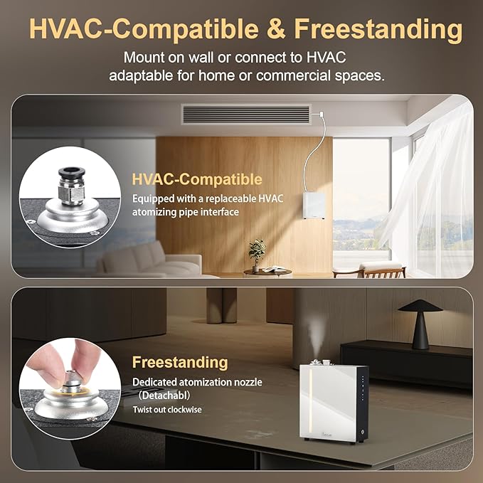 HVAC Diffuser Scent System - 3000 Sq Ft,WiFi & Bluetooth App Remote Control,Waterless,Quiet,Ambient Light,Metal,Commercial Hotel Collection Whole House Diffuser Machine - White