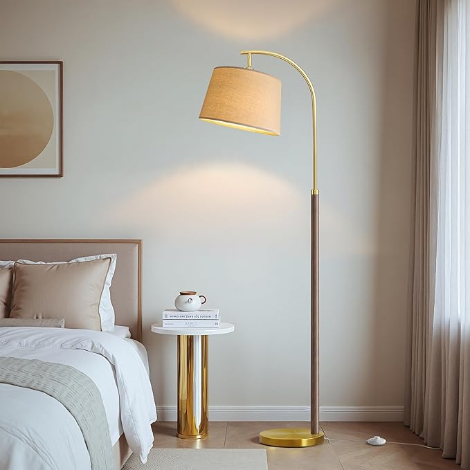 63" Wood Floor Lamps for Living Room with Foot Switch Arc Tall Standing Lamp for Bedroom Mid Century Modern Corner Gold Floor Lamps for Office Nursery Industrial Reading Lamp, Walnut Brown
