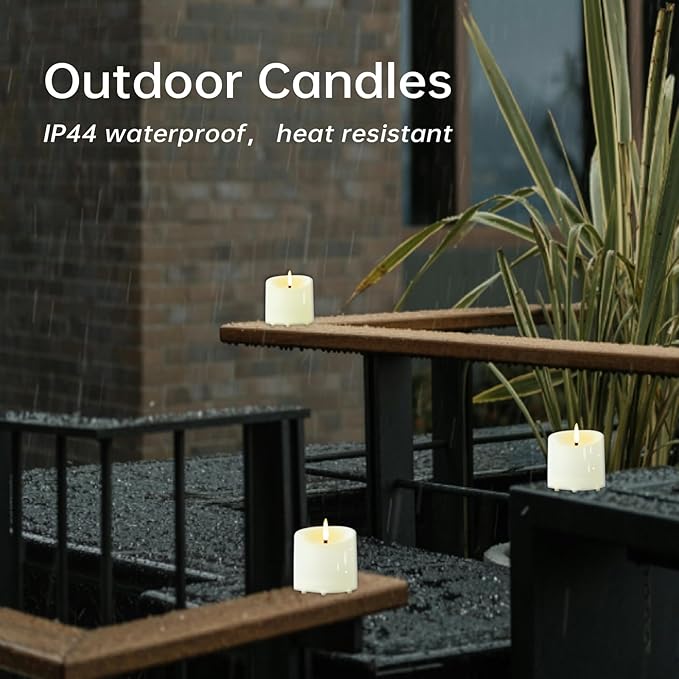 Outdoor Waterproof Flameless Candles with Timer, Remote Control Battery Operated Candles Flickering Last 600 Hours, 3"x3" Realistic Electric Fake LED Candles, Ivory Plastic, Set of 3