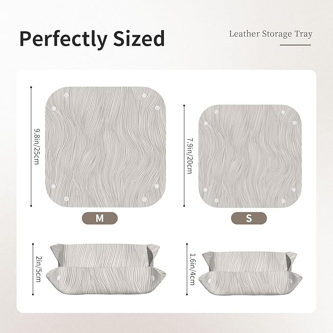 Minimal Elegant Line Pattern Organic Lines Valet Tray Leather Desktop Storage Organizer Bedside for Jewelry Keys Coin Sundries
