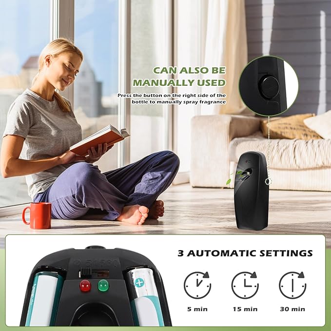 4PCS Automatic Air Freshener Spray Dispenser - Commercial and Home Use - Multiple Time Scent/Mist Release Settings for Room/Restroom Sprayer,Air Freshener not Included,Black