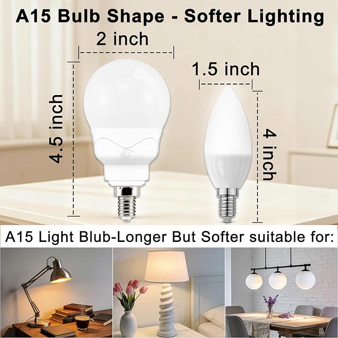 ILC E12 LED Light Bulbs (40w Equivalent) 5W, Color Changing RGB, A15 Small Base Candelabra Round Light Bulb, Candle Base, 2700K Warm White 12 Colors 2 Modes Timing with Remote Control (4 Pack)