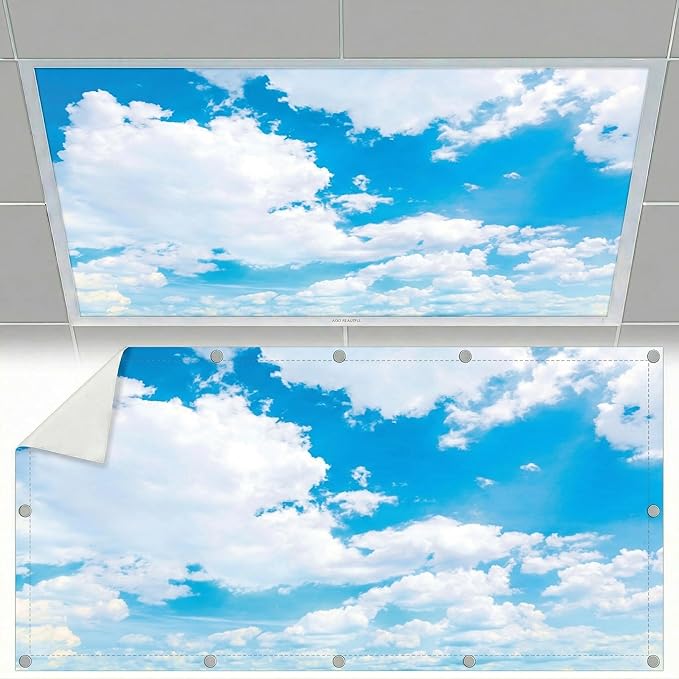 Fluorescent Light Covers for Ceiling Lights -Magnetic Cloud Cover for Fluorescent Or LED Fixture 2ft x 4ft Classroom,Home,Office Decoration Filters Overhead Lighting-Cloud White-Cloud white