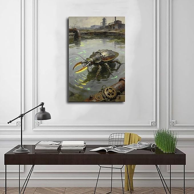 Framed Industrial Fantasy Wall Art for Living Room TV Wall Post Apocalyptic Style Home Decor 16x24inch(40x60cm)