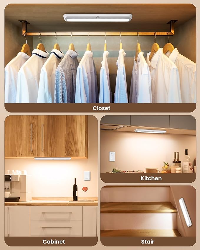 SURAIELEC Rechargeable Under Cabinet Light with Wall Switch, 3500mAh Under Counter Lighting, Wall Switch Remote or Motion Sensor, 6500K 150LM, Magnetic Led Light Bar for Kitchen, Closet, Shelf,1-Pack
