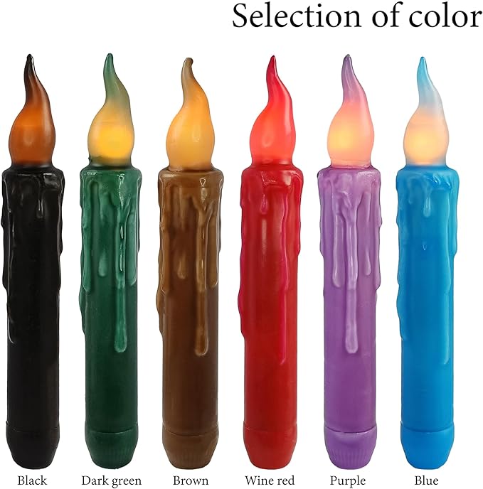 Black Candlesticks Flameless Taper Candle, 4pcs Real Wax LED Tapered Candles Remote Dipped Candle 6inches Battery Chandelier for Enchanting Weddings Harry Potter Inspired Vigils,B
