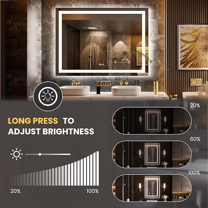 LOAAO 58"x40" LED Bathroom Mirror with Lights, Anti-Fog, Dimmable, Backlit + Front Lit, Lighted Bathroom Vanity Mirror for Wall, Memory Function