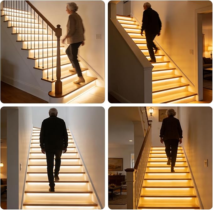 Indoor Motion Sensor Stair Light Wired Staircase Lighting with COB LED Light Strip Under Stair Cascading Running Stairwell Step Light for up to 20 Steps