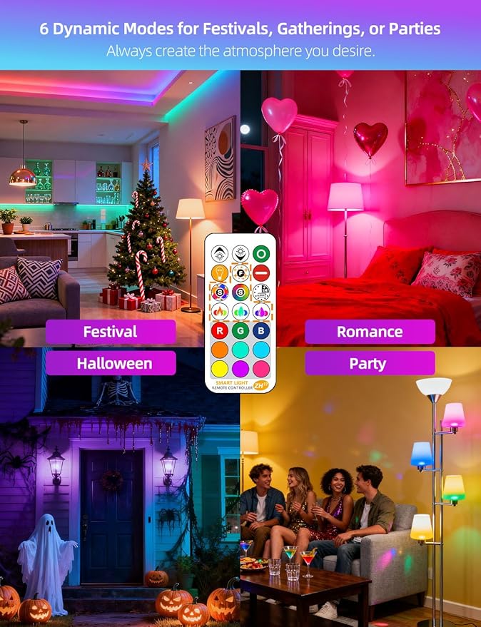 ILC LED Light Bulb 85W Equivalent, Color Changing Light Bulbs 2700K Warm White, Remote Control RGB 6 Modes, Timing, Sync, Dimmable E26 Screw Base (4 Pack)
