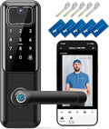 WiFi Video Smart Door Lock with Camera & Doorbell, Keyless Entry Fingerprint Lock with Handle for Front Door, Nyboer Keypad Electronic Digital with Rechargeable Lithium Battery, Easy Installation