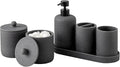 Bathroom Accessories Set, 6 PCS Modern Bathroom Accessory Set with 15 OZ Soap Dispenser, Toothbrush Holder, Vanity Tray, Tumbler, 2 PCS Qtip Holders (Grey)