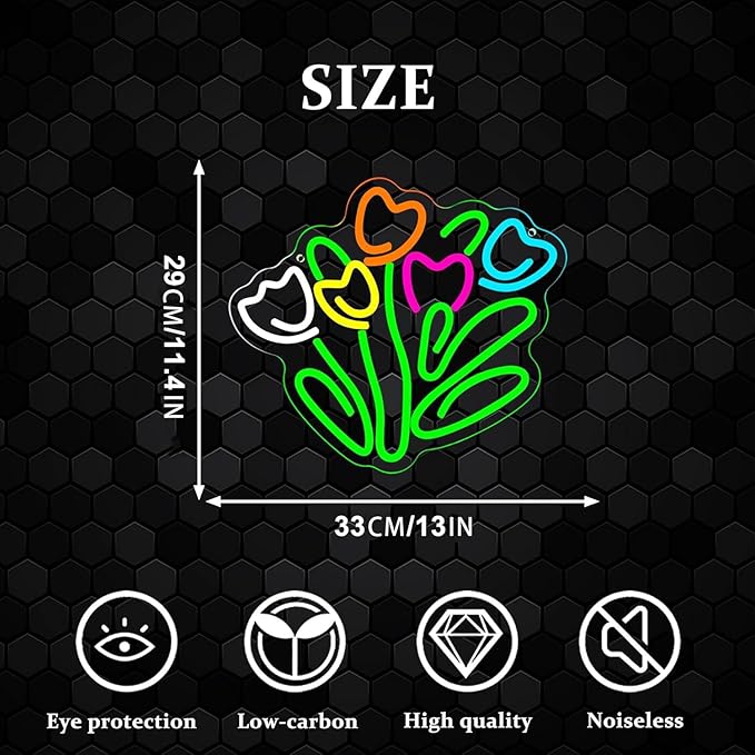 Tulip LED Neon Sign Dimmable LED Tulip Flower Neon Light Signs Tulip Bunch Store Shop Bedroom Club Wall Decor for Bedroom Studio Wall Decorations Gift for Mother's or Valentine's Day Gifts