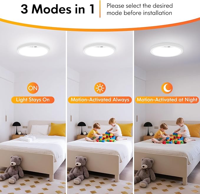 Brightever 2 Pack Motion Sensor Ceiling Light Wired, 2700K/4000K/6500K Small LED Flush Mount Light Fixture, 7 Inch 15W Selectable Motion Activated Closet Lights with Timer for Hallway, Non-Dimmable