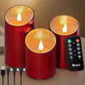 Rechargeable Flameless Candle, Flickering LED Pillar Glass Fake Candle with Remote and Timer, Built-in Battery Real Wax Electronic Candle for Room Decoration, Set of 3