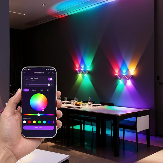 RGB Wall Light Multi-Colour Ambient Lighting,controllable via APP Modern Ambient Lighting,with Scene and Music Modes for Gaming, Suitable for bedrooms,Bedside,Living Rooms,Room Decoration