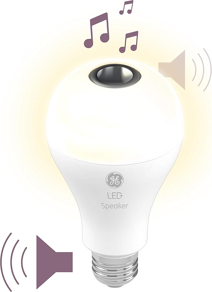 GE LED+ Speaker Light Bulb, Soft White, Bluetooth Speaker, No App or Wi-Fi Required, Remote Included, A21 Light Bulbs, 60W (3 Pack)