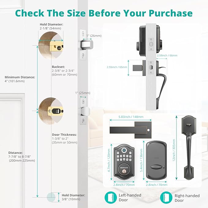 DS10 Pro Keyless Entry Door Lock with Handle Set, Smart Front Door Locks Set, Electronic Keypad, Fingerprint Deadbolt, Bluetooth APP Control, Auto-Lock & One Touch Locking, Oil Rubbed Bronze