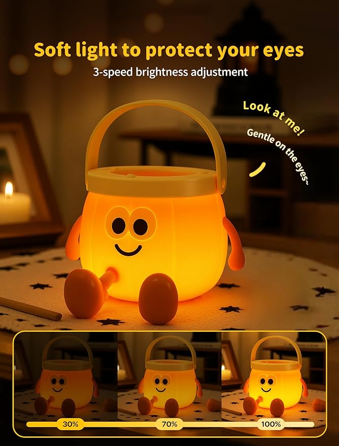 Pumpkin Night Light for Kids, Rechargeable Bedside Lamp, Portable Handheld Lamps, Pumpkin Lantern Lamp for Office, Room Decor, Cute Sleep Nightlight, Funny Gifts for Baby Teen Adult