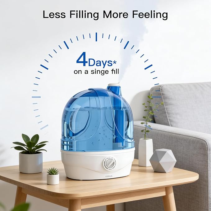 AZEUS Humidifiers, 2.8L Ultrasonic Cool Mist Humidifier for Large Room Babies Office, Quiet Humidifiers with Microporous filters, Lasts up to 50 Hours, Auto Shut-Off (BPA-Free)