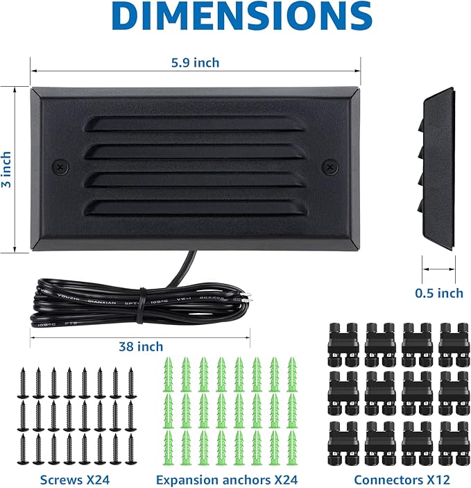 SUNVIE LED Low Voltage Step Lights 3000k Step Light Outdoor 5W Low Voltage Deck Lights with Horizontal Louver Faceplate Deck Stair Light for Stairs Fence Post Fastlock2 Connectors Included, 12 Pack