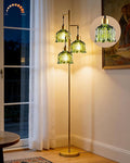 Gold Floor Lamps for Living Room, 3-Light Dimmable Floor Lamp with Green Glass Shade& E12 Bulbs Included, 65'' Mid Century Tall Standing Lamp for Bedroom/Sofa Beside/Corner Decor