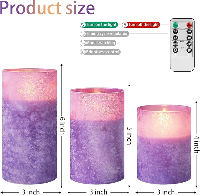 Mingfuxin Purple Flameless Candle with Remote, Battery Operated Led Candles with Timer for Home Fireplace Halloween Decorations