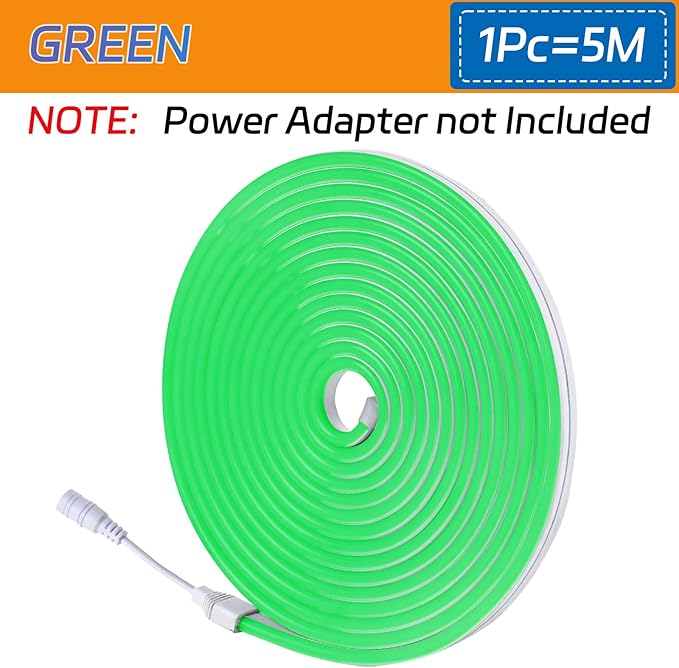Neon Strip Lights - Bright and Durable Neon Rope Lights 16.4ft/5m for Lighting Decoration Indoors Outdoors[No Power Adapter] Light Strip Green
