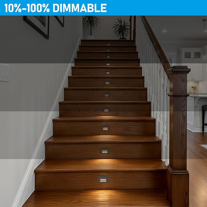 LEONLITE 5CCT 120V LED Step Lights, 3.5W Dimmable Horizontal Louvered Stair Lights Indoor Outdoor, Wet Location, CRI90, ETL, 2700K/3000K/3500K/4000K/5000K, Aluminum, Oil Rubbed Bronze, Pack of 6