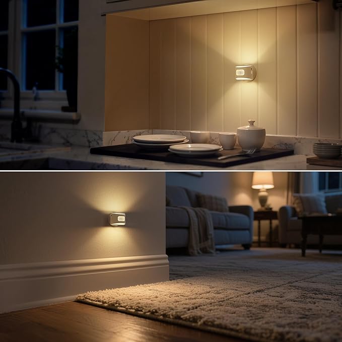 DORESshop Smart Night Light 4-Pack, Plug-in & Rechargeable Mode, Auto Dusk-to-Dawn & Motion Sensing, 3000K Soft White for Bedroom, Bathroom, Hallway, Stairs