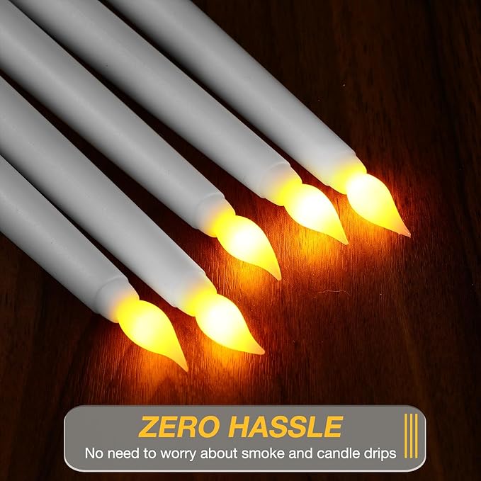 Tuanse 24 Pack Flameless Flicker Taper Candles Bulk with Remote and Timer, Battery Operated LED Warm White Taper Candles Light for Home Wedding Decoration Gifts(White,10 Inch)
