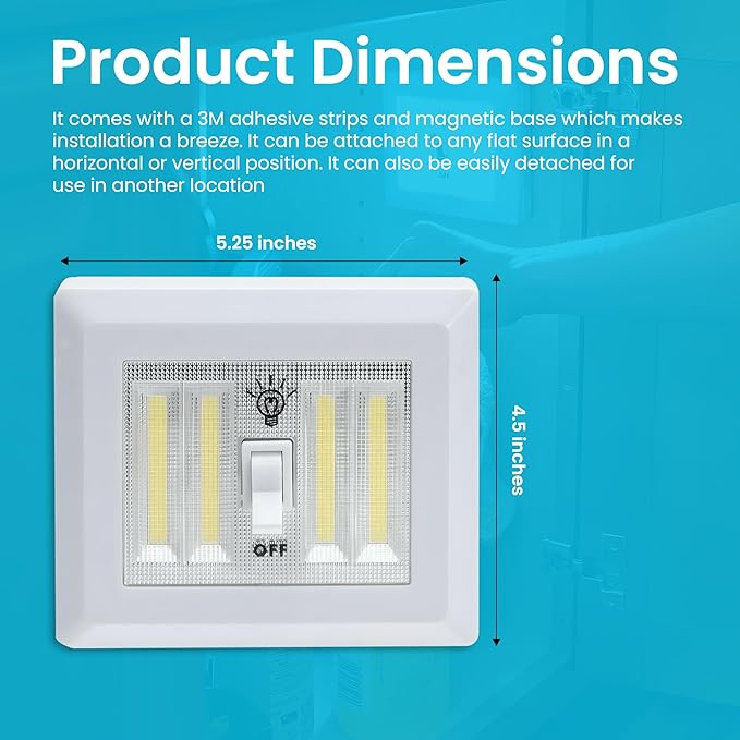 AlltroLite LED Closet Light Switch | 400 Lumen Wireless Battery Powered COB Night Light | Stick On Magnetic Battery Lights for Under Cabinet, Shelf, Shed, Kitchen, Garage, Attic, RV, DIY