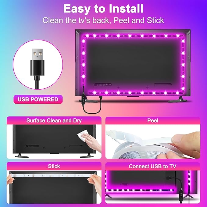 TV LED Lights, 16.4ft for 55-70 Inch, Backlight That Sync With TV, APP Remote Control USB Strip for Bedroom Christmas Room Decor