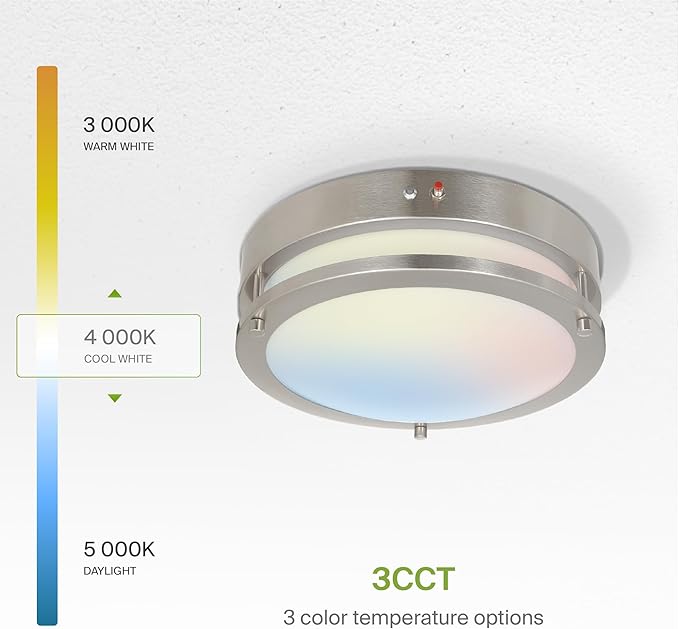 ASD LED 12" Round Flush Mount Lighting, Close to Ceiling Light Fixture | 3CCT, Dimmable, Battery Backup, ETL Listed | 20W 1876LM 3000-5000K 100-277V | Low Profile Double Ring Lamp | Nickel, 4 Pack