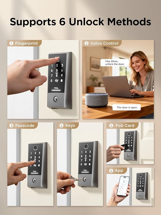 TCL Wi-Fi Smart Lock D2 Plus, Fingerprint Door Lock, Keyless Entry Security Electronic Deadbolt for Front Door, Built-in Doorbell, Compatible with Alexa, Auto Lock, Easy Install