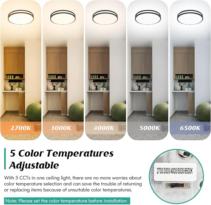 16 Inch LED Flush Mount Ceiling Light Fixture 2PACK, Dimmable 5CCT Selectable 2700K Warm White-6500K Super Bright Daylight White, 50W 6000LM Round Black Ceiling Lamps for Living Room Bedroom Kitchen