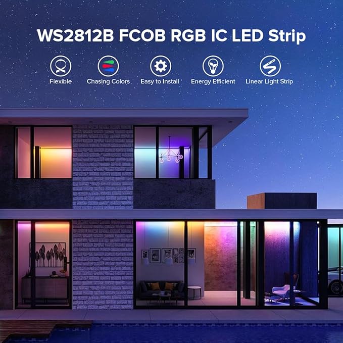 BTF-LIGHTING FCOB COB WS2811(WS2812B) IC RGB 180LED/m 720IC LED Strip DC5V 13.1FT Individual Addressable Flexible High Density Uniform Light Dream Chasing Color 10mm Width(NO Adapter or Controller)