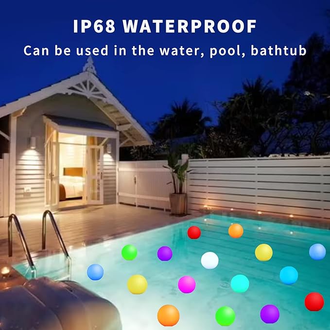 Borelor Floating Pool Lights,3-Inch USB Rechargeable & Remote Control Globe Lamp IP68 Waterproof 16 Color Change Hot Tub Bath Lights, Party Holiday Outdoor Christmas Decorations(6 Pack)