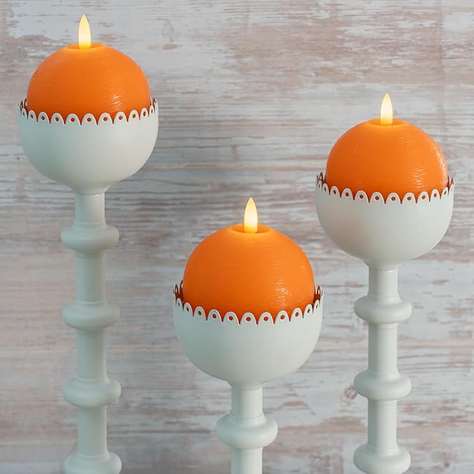 Flameless Candles with Remote, Orange Round Candles Ball LED Battery Operated Real Wax Candles Warm Light 3D Wick Flickering for Home Party Wedding Decor (Set of 3)