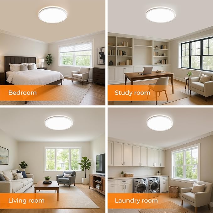 BLNAN LED Flush Mount Ceiling Light, 12 Inch 24W 3000K 4000K 5000K Hardwire Light Fixture, Ultra Thin Round White Lamp for Kitchen Porch Bedroom Hallway Stairwell Basement, Non-dimmable 6 Pack