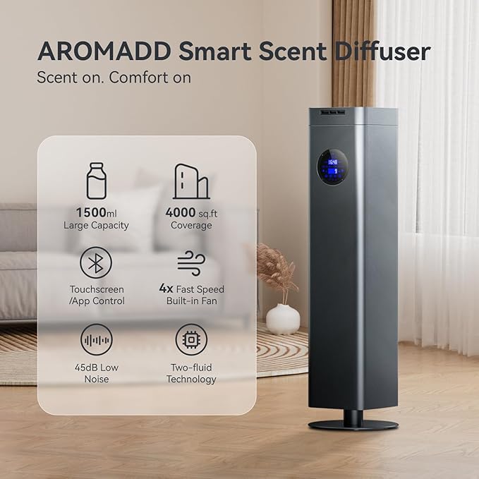 1500ml Scent Air Machine for Home, 4000 sq. ft Coverage Waterless Diffuser Essential Oil Diffuser Hotel Scent Diffuser Cold Air Nebulizer for Large Room Hotel Office (Titanium Gray)